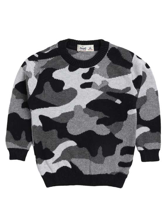 round neck camouflage wool sweater