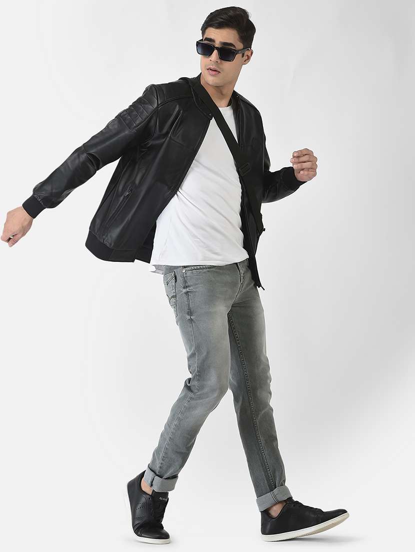 men black solid long sleeve biker jacket - 18692157 - Standard Image - 3