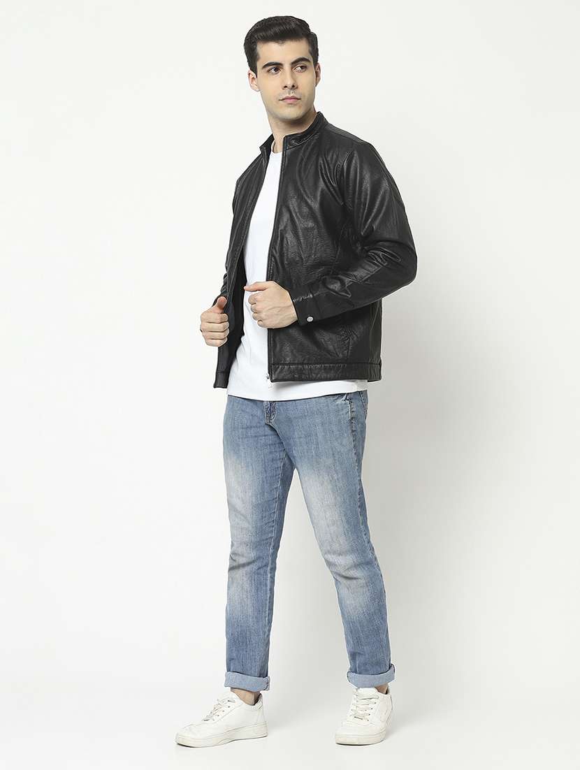 zip up solid casual jacket - 18692161 - Standard Image - 3