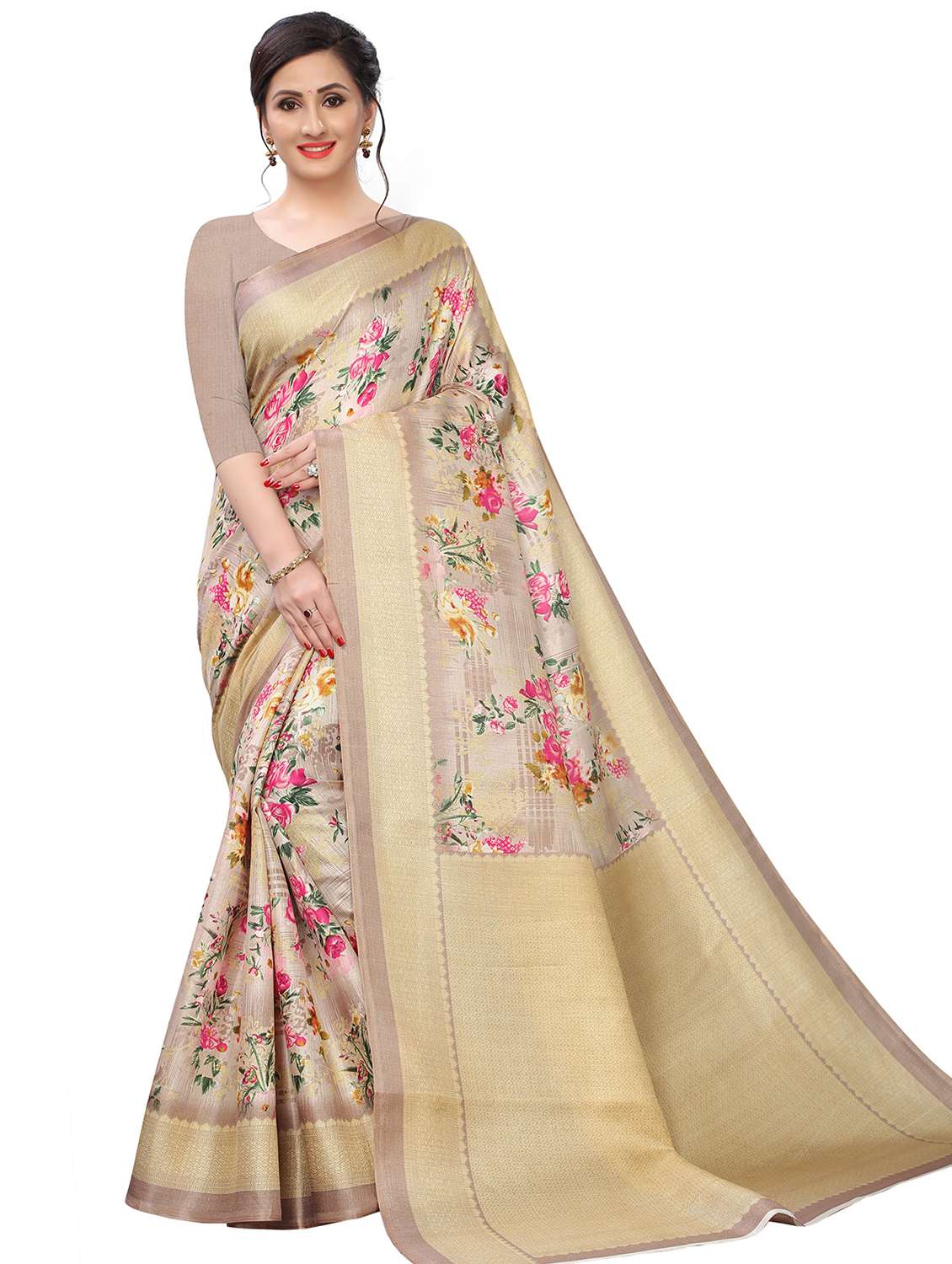 floral printed saree with blouse - 18692801 - Zoom Image - 0