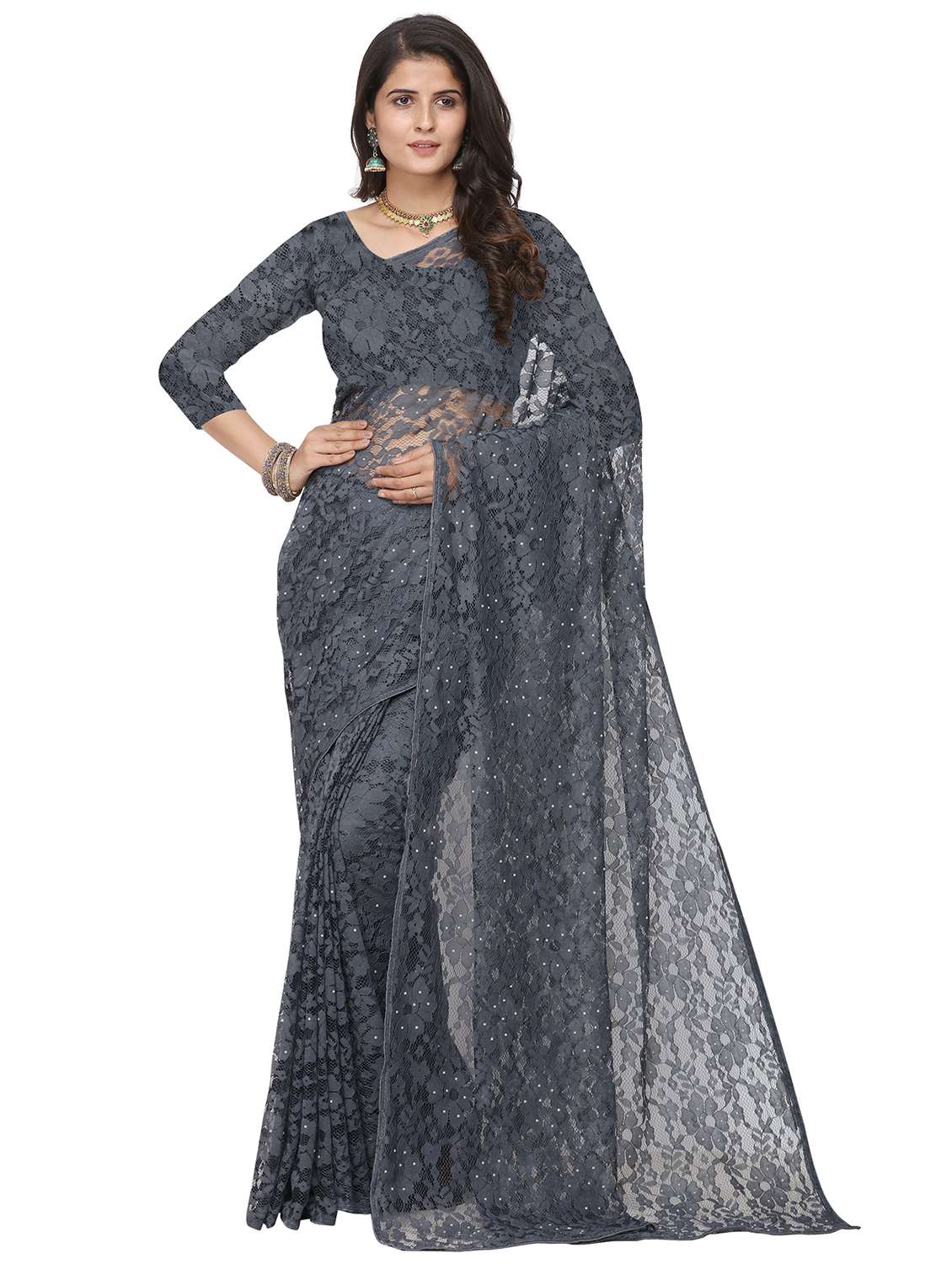 women self design embellished saree with blouse