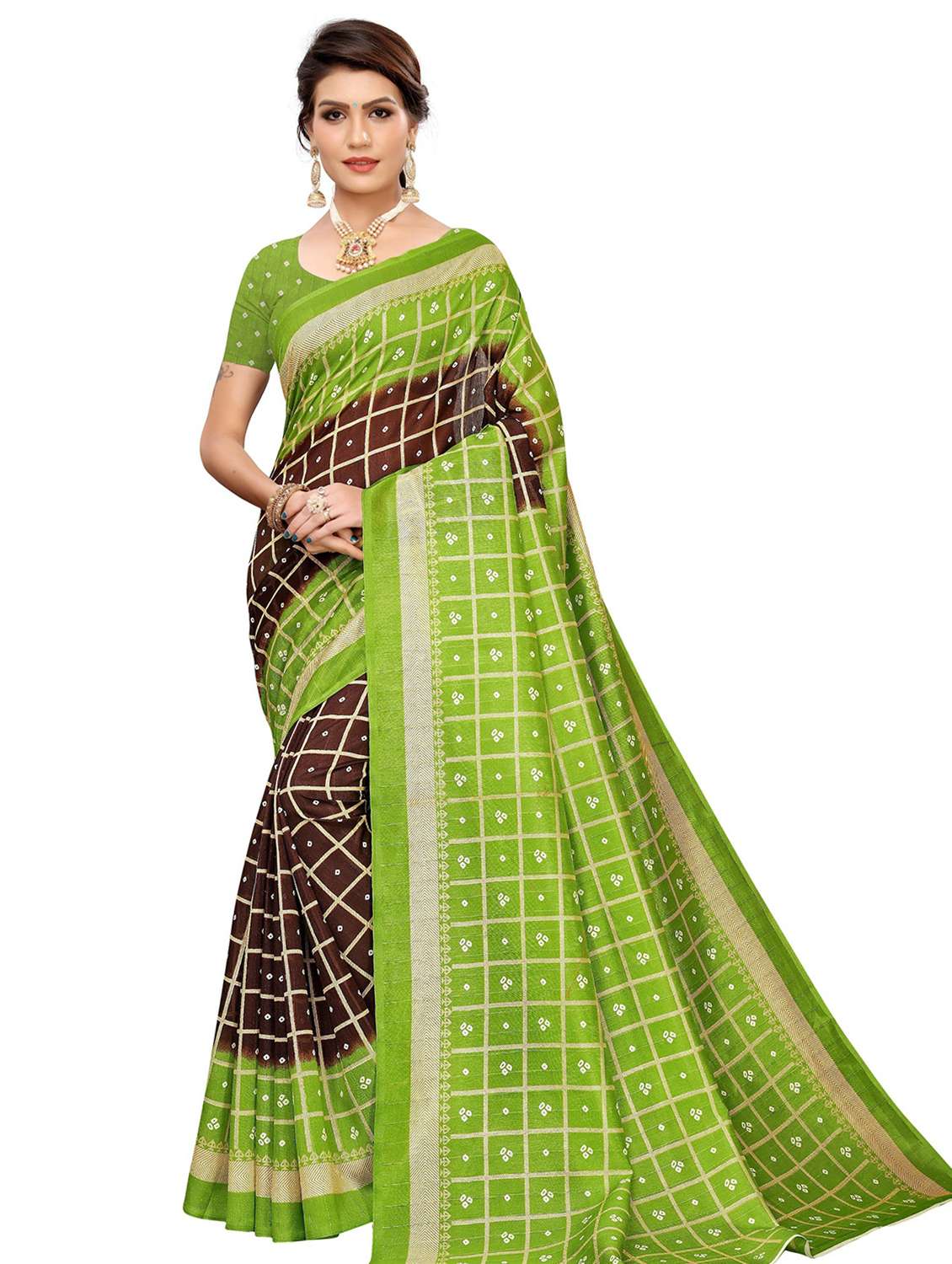 women's bandhani multi colored saree with blouse - 18693478 - Zoom Image - 0