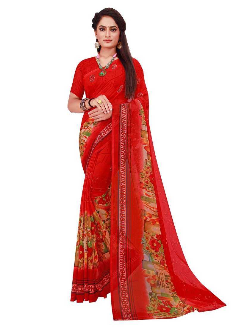 women's floral maroon colored saree with blouse - 18696381 -  Zoom Image - 0