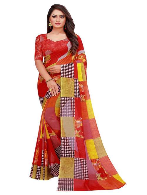 women's geometric multi colored saree with blouse - 18696677 -  Standard Image - 0