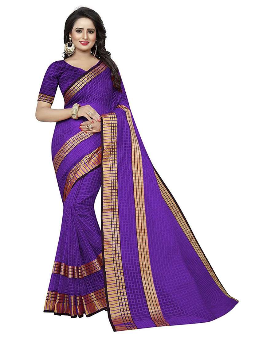 women's checks purple colored saree with blouse