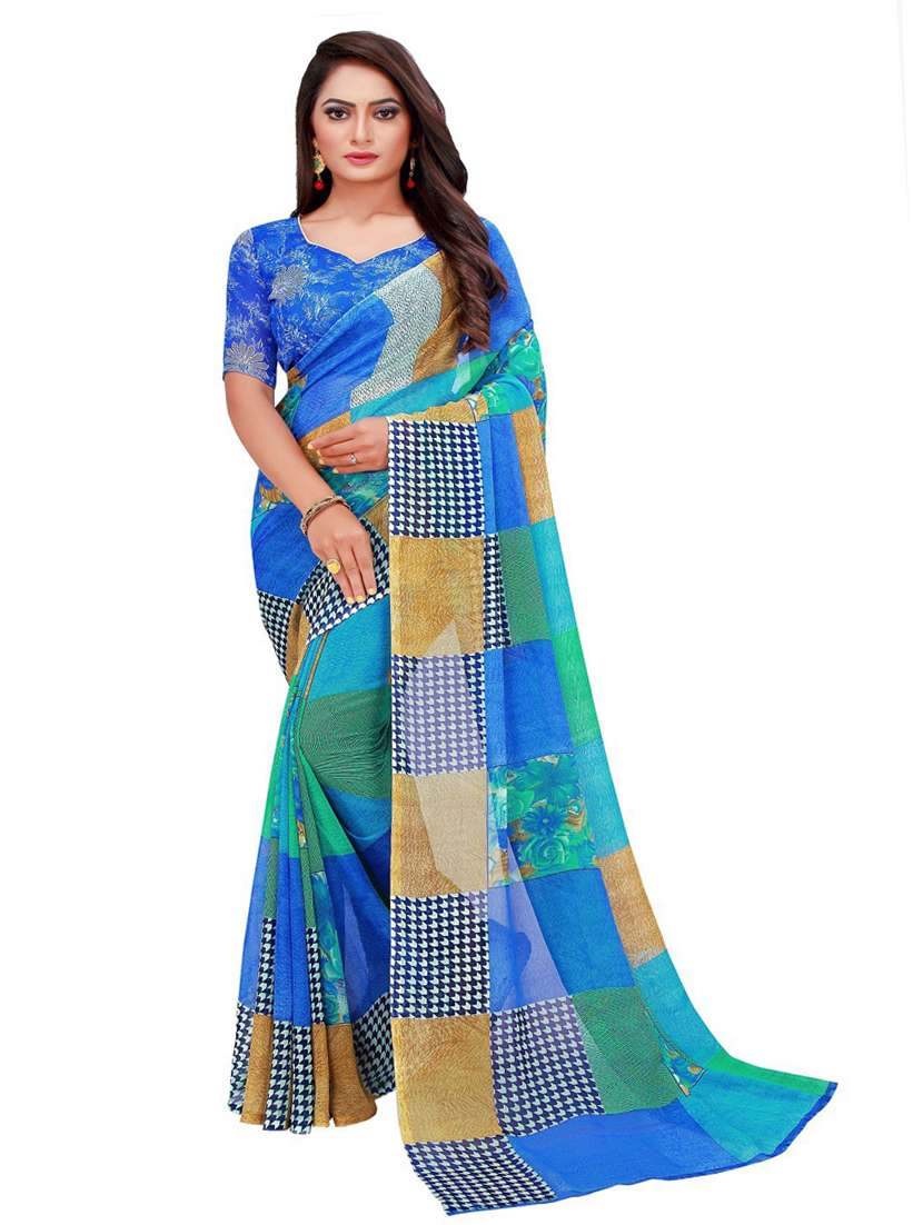 women's printed multi colored saree with blouse