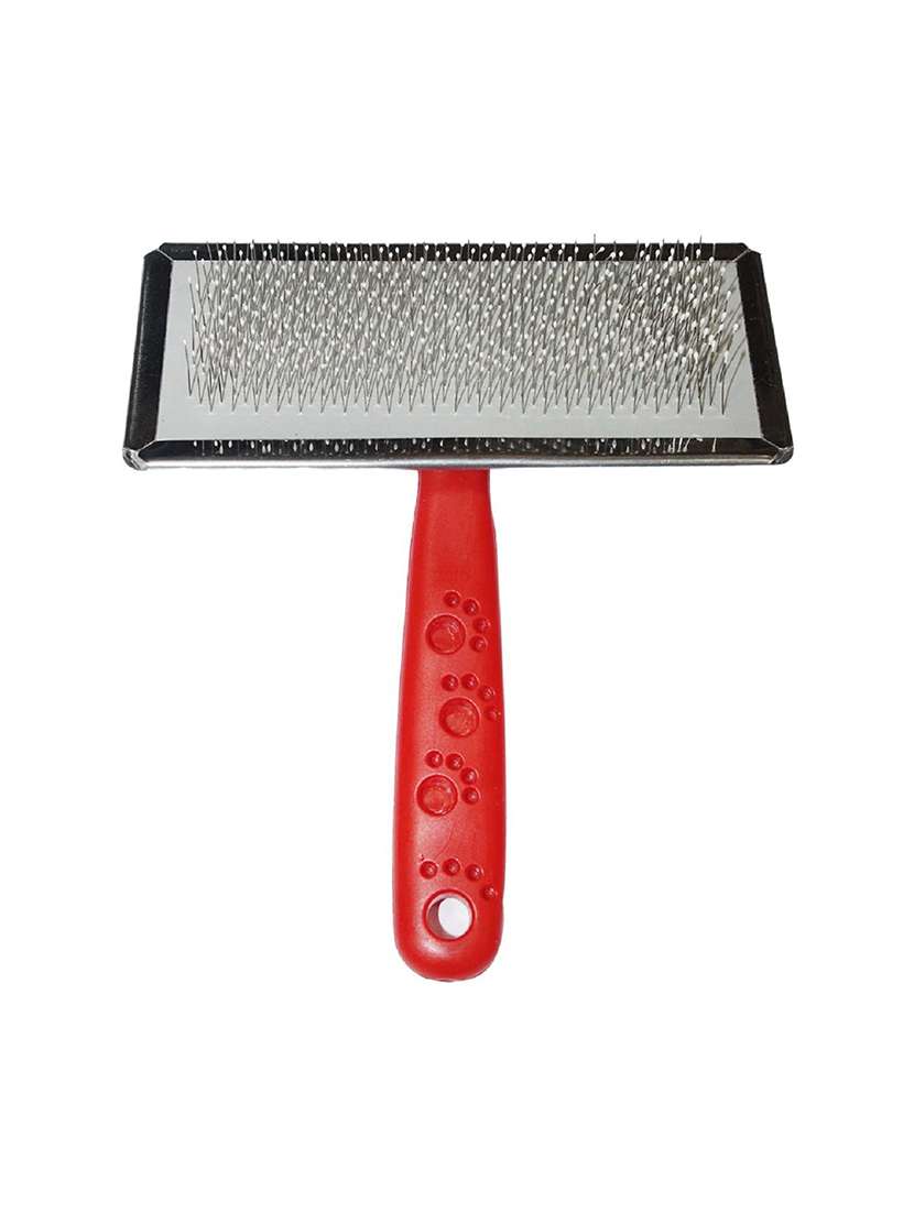 red plastic pet comb brush