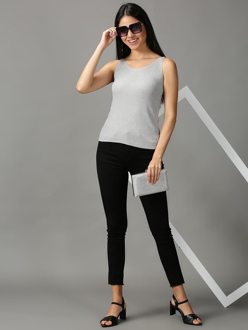 women's straight v neck top - 18697441 - Standard Image - 3