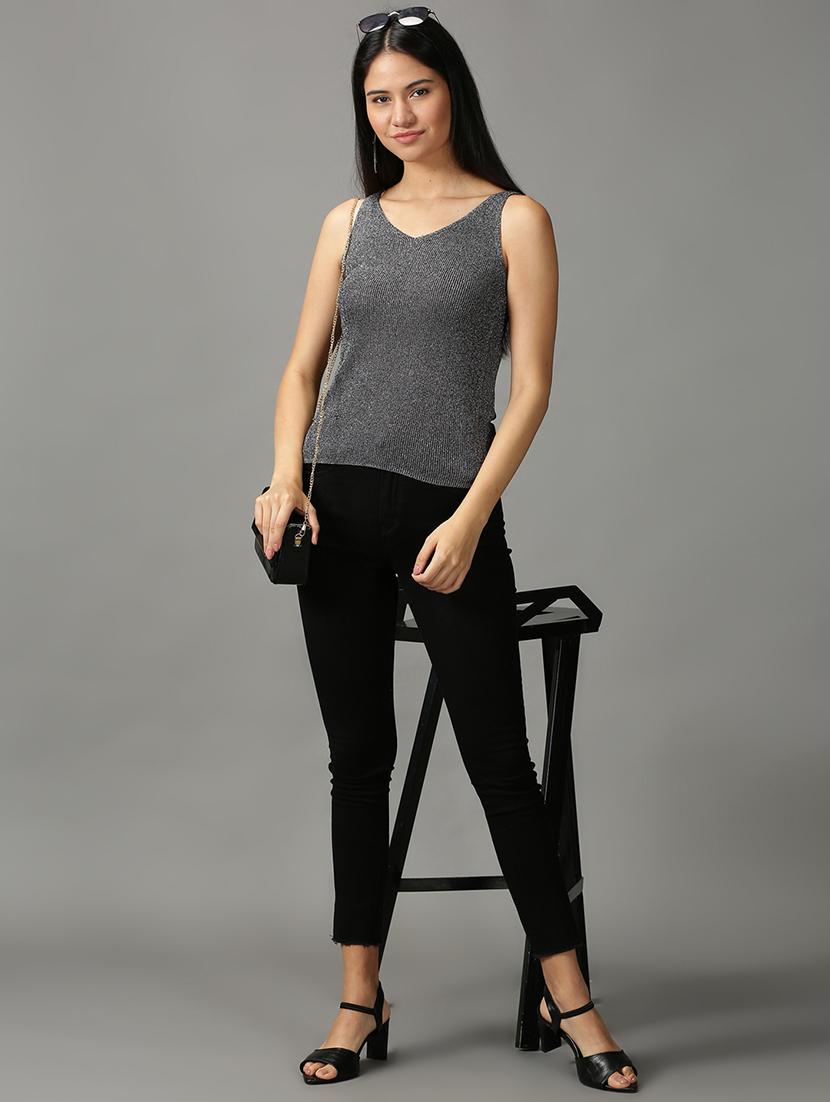 women's straight v neck top - 18697442 - Standard Image - 3