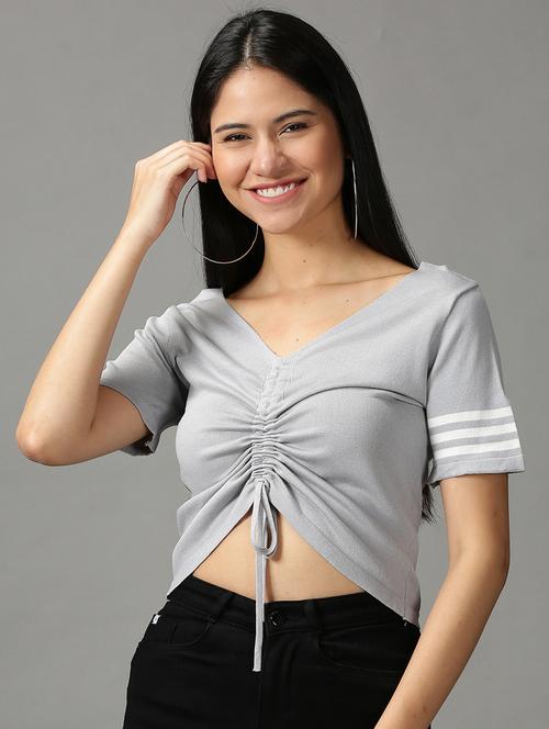 women's crop v neck top - 18697475 - Standard Image - 0