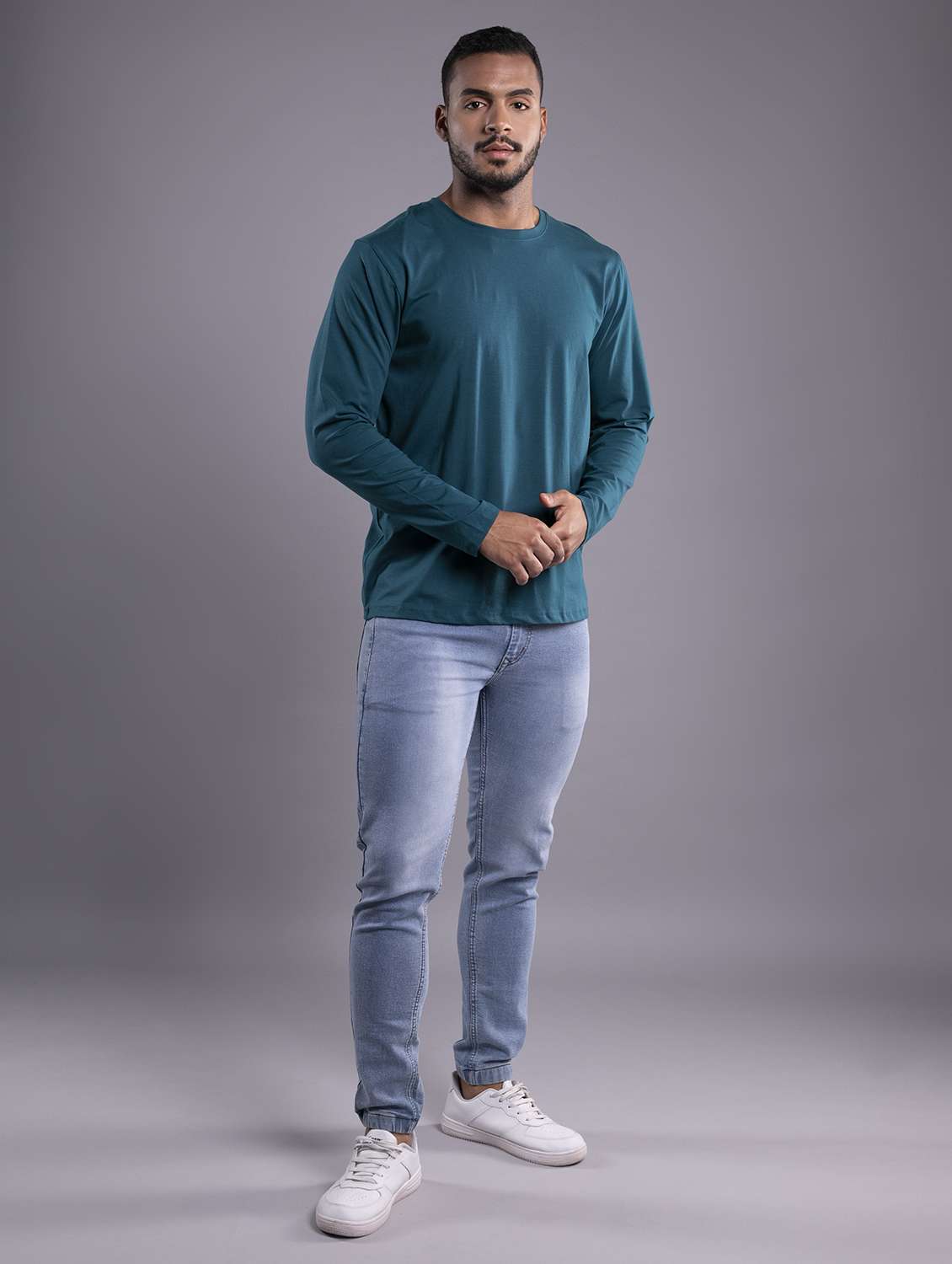 men teal regular fit plain long sleeve t-shirt - 18697539 -  Standard Image - 3