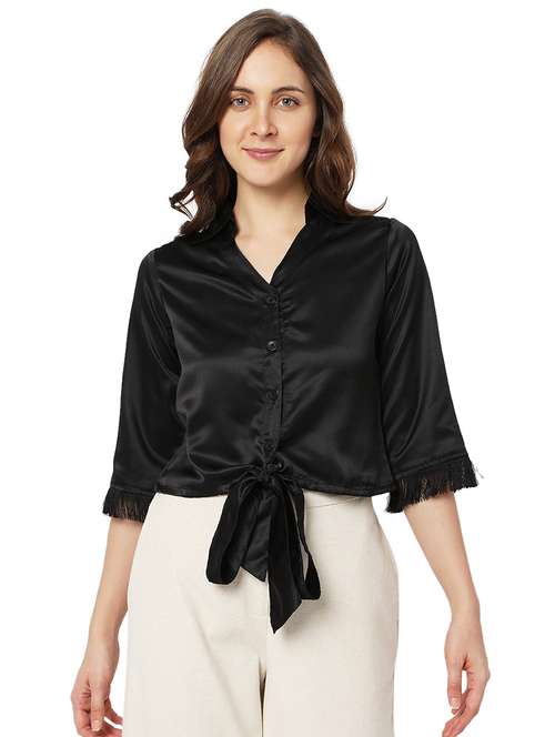 black satin crop shirt - 18697588 - Standard Image - 0