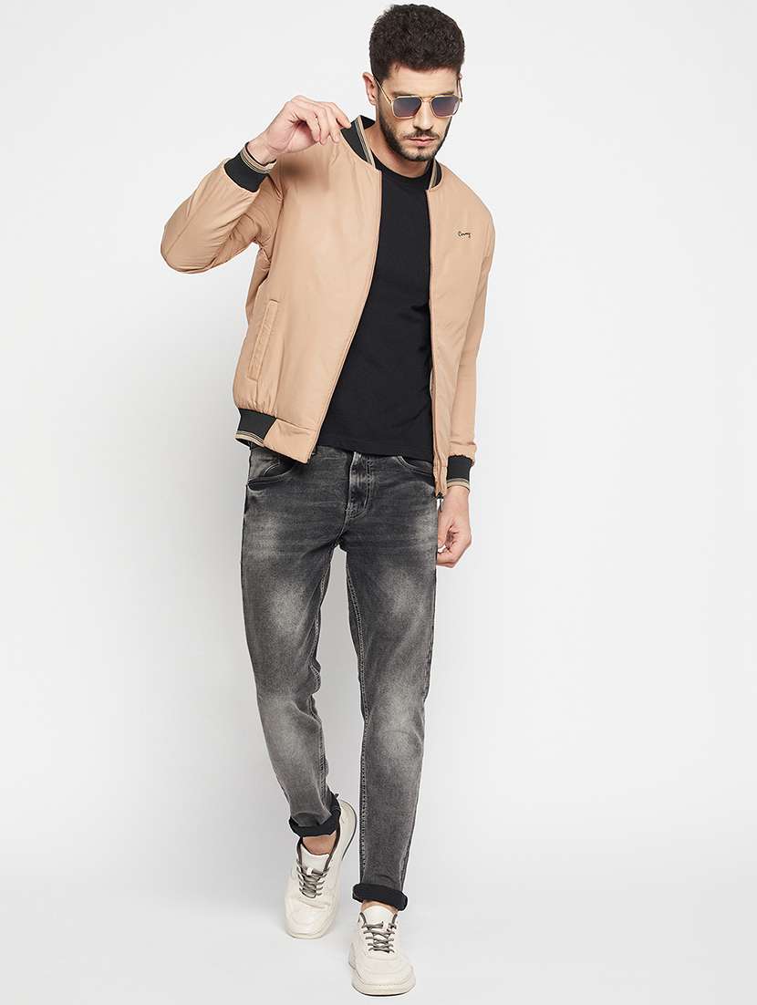 beige henley neck bomber jacket - 18697701 -  Standard Image - 3