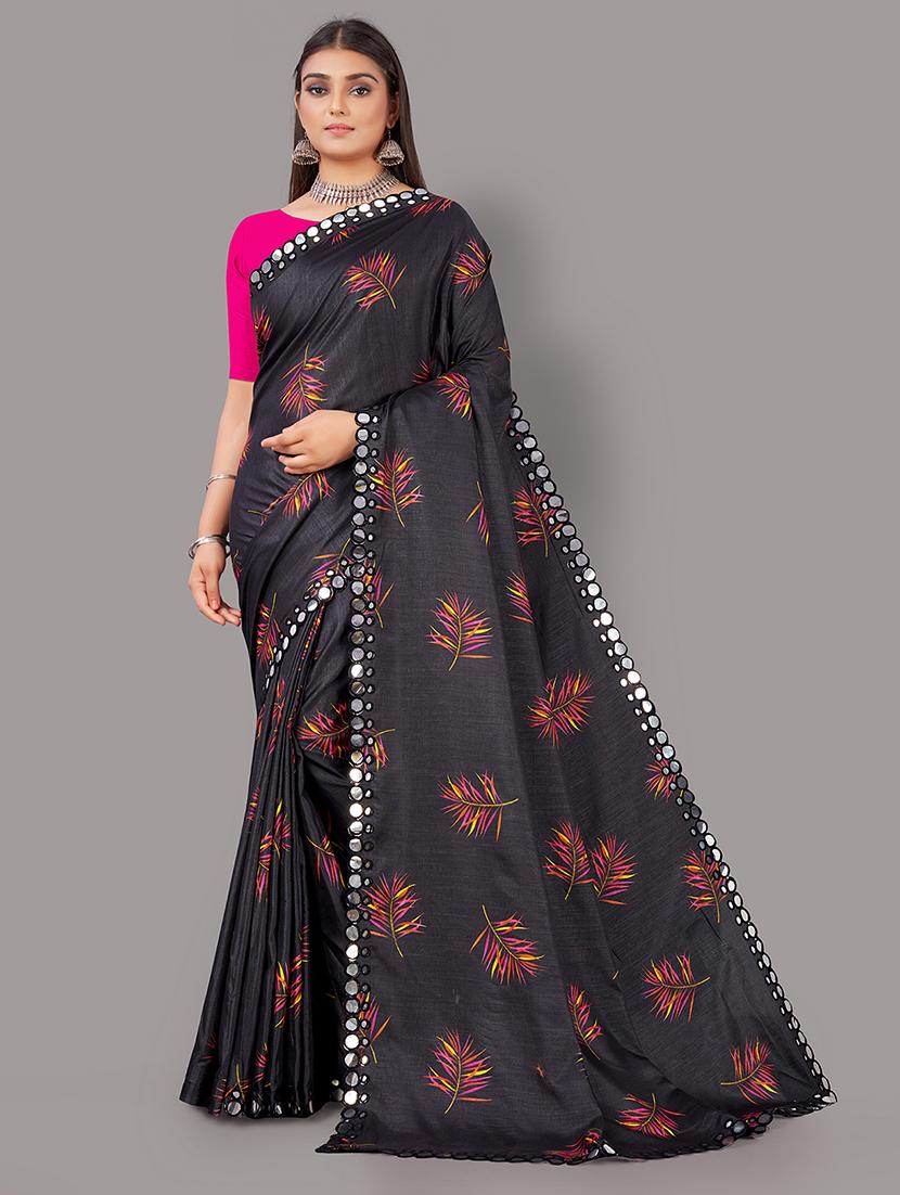 black art silk printed saree with blouse - 18697945 - Zoom Image - 0