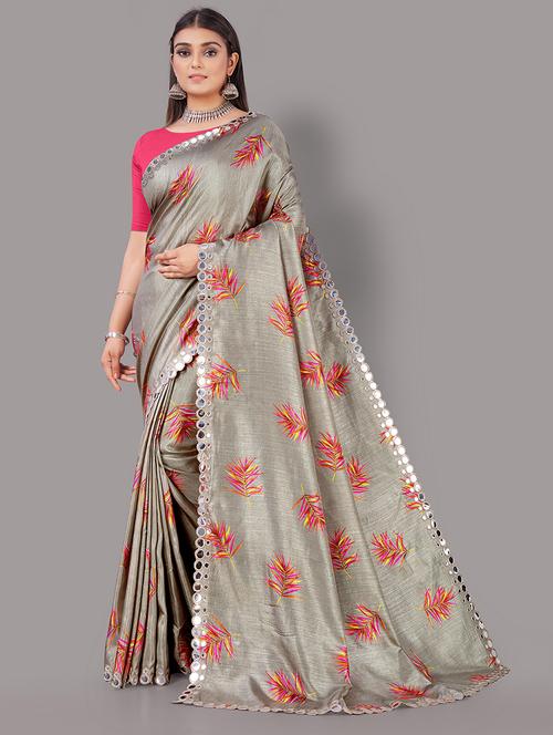grey printed saree with blouse - 18697946 - Standard Image - 0