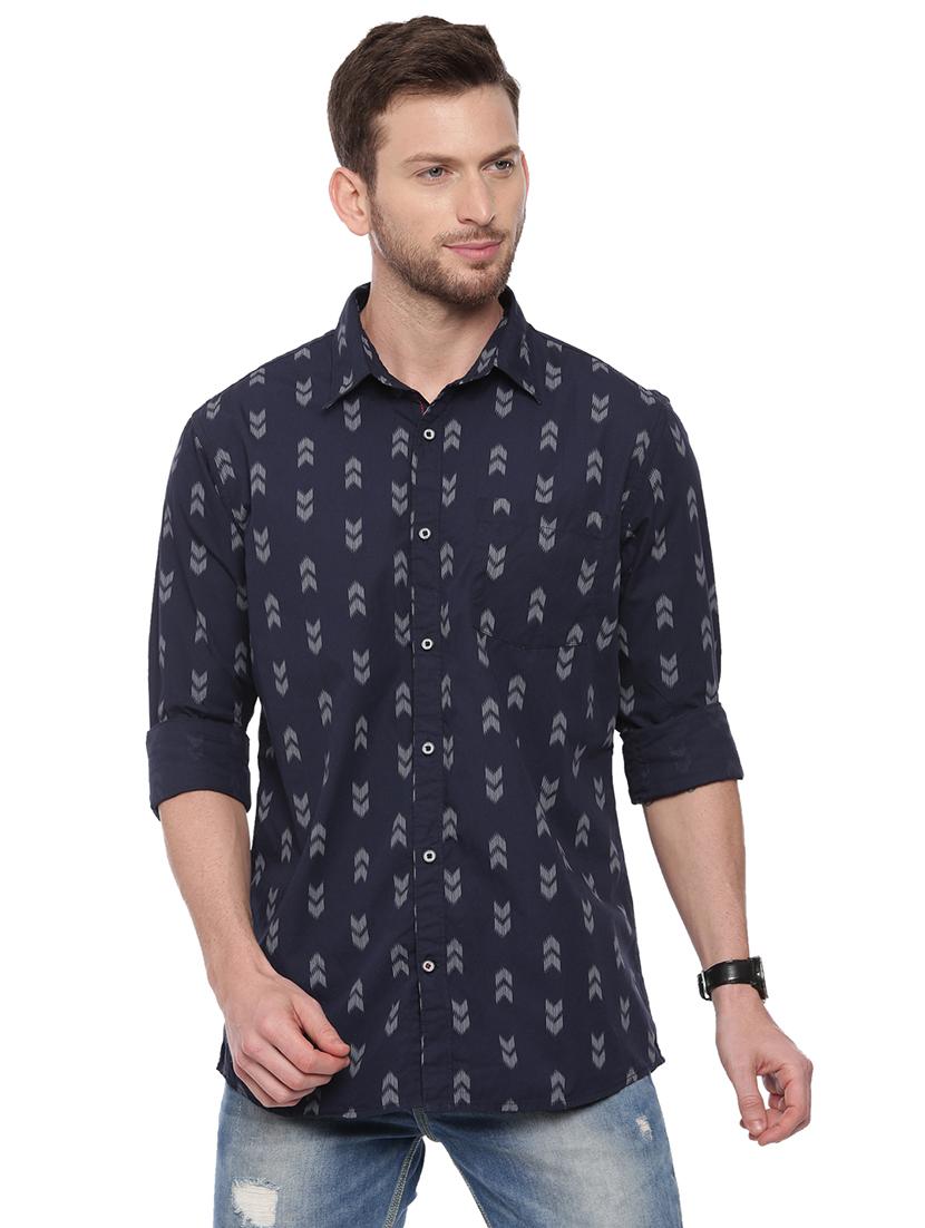 navy blue printed casual shirt - 18697959 - Zoom Image - 0