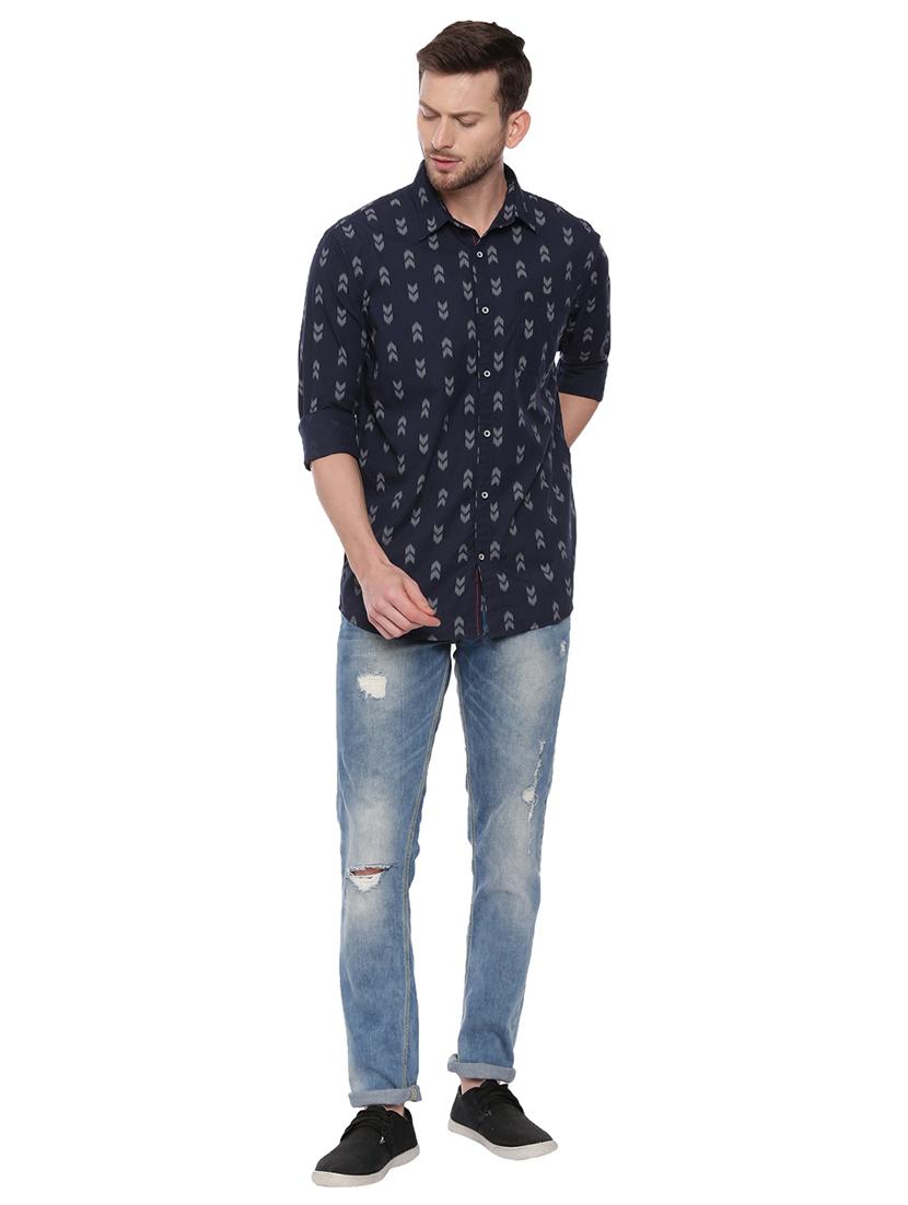 navy blue printed casual shirt - 18697959 - Standard Image - 3