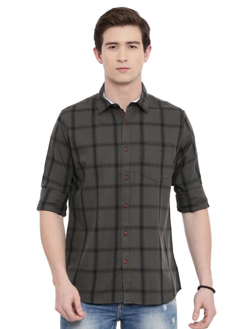 men grey regular fit check print casual shirt - 18697983 - Standard Image - 0