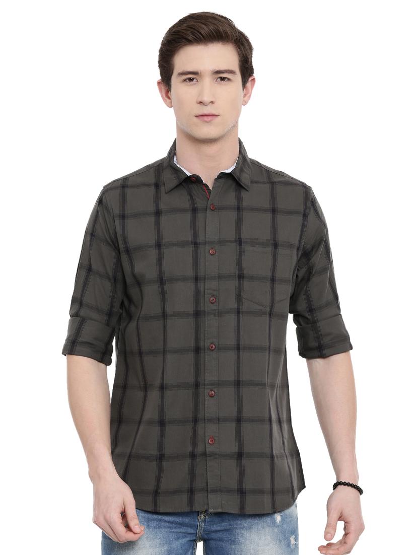 men grey regular fit check print casual shirt - 18697983 - Zoom Image - 0
