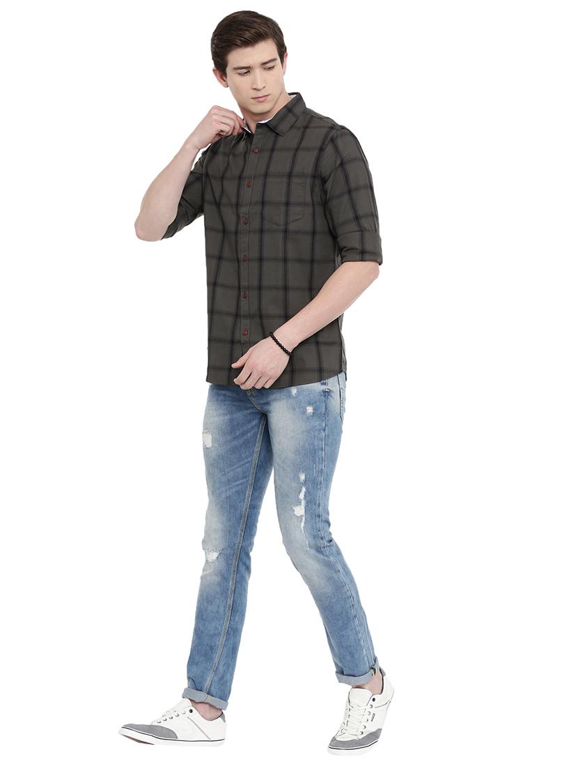 men grey regular fit check print casual shirt - 18697983 - Standard Image - 3