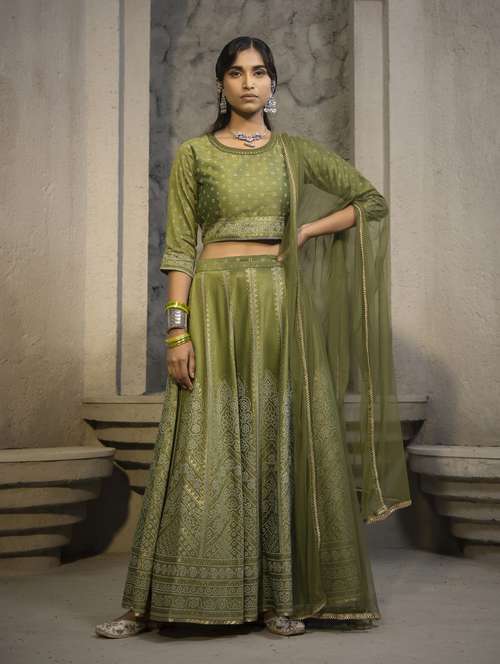 olive flared lehenga