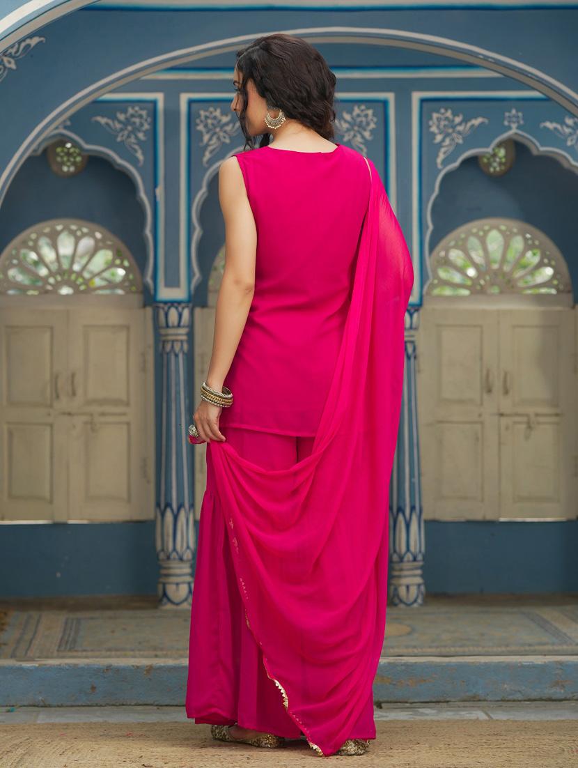 fuchsia kurta sharara set with dupatta - 18699878 - Standard Image - 3