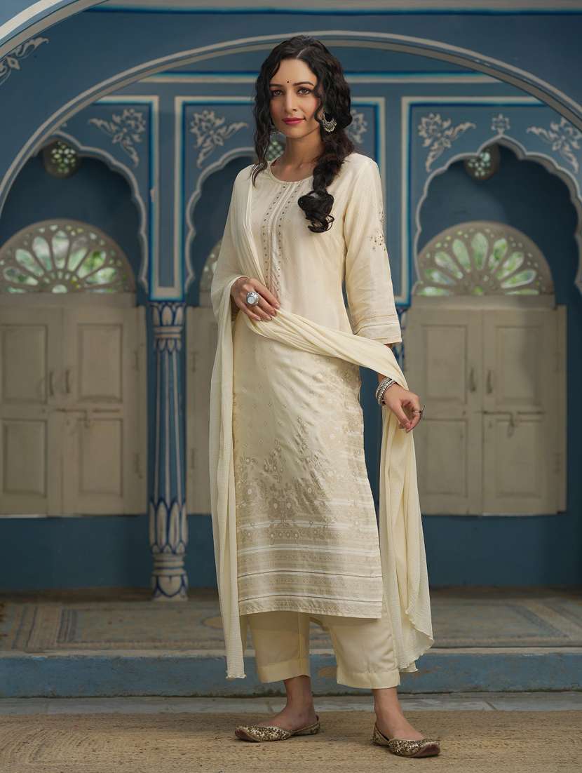beige kurta pant  set - 18699885 -  Standard Image - 3
