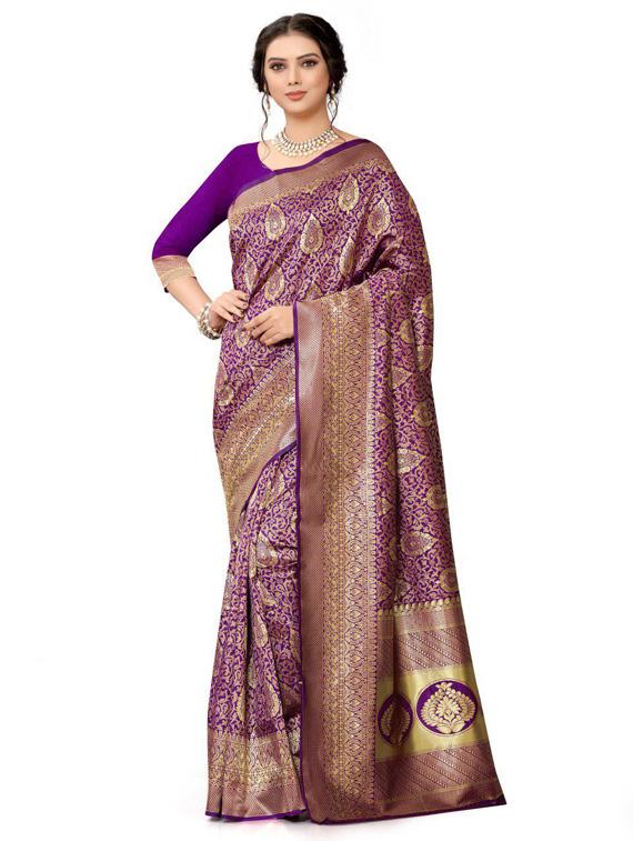 self design banarasi saree with blouse - 18701068 -  Zoom Image - 0