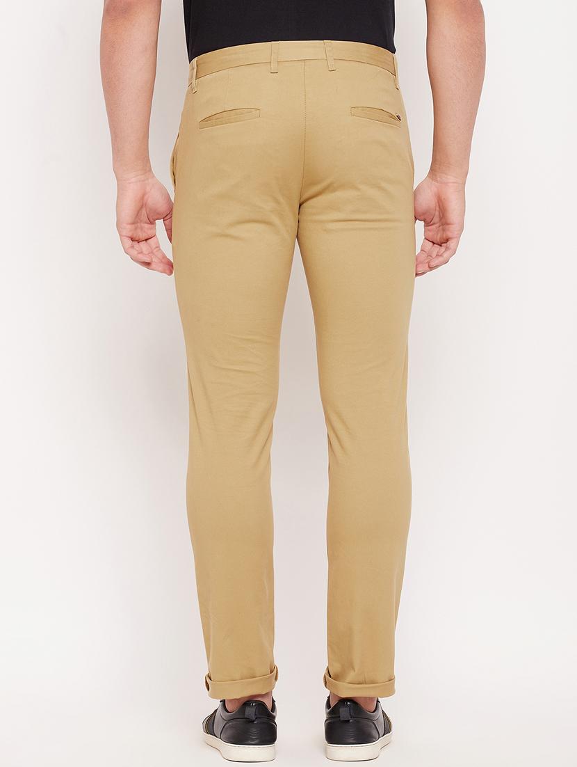 brown cotton flat front casual trousers - 18701463 - Standard Image - 3