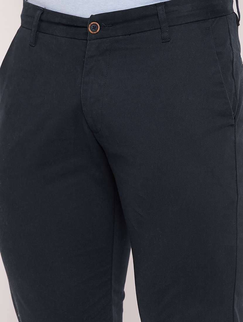 blue cotton flat front casual trousers - 18701464 -  Standard Image - 5