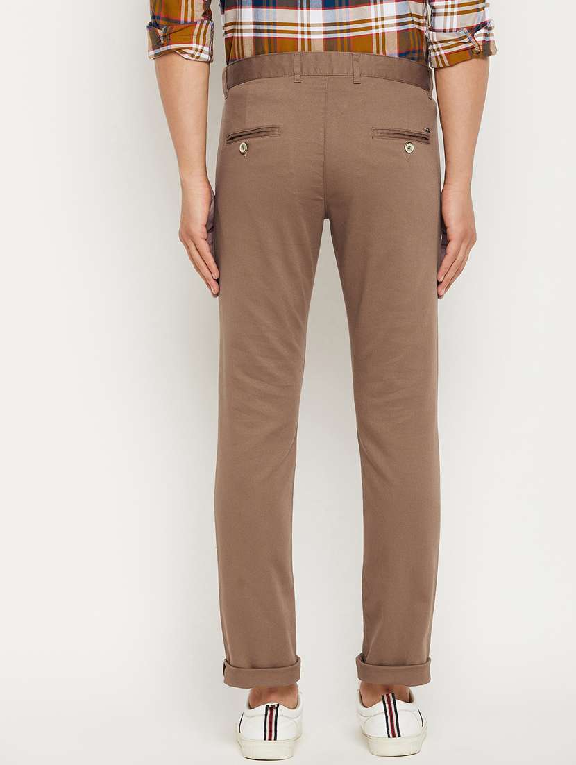 brown solid flat front casual trouser - 18701662 -  Standard Image - 3