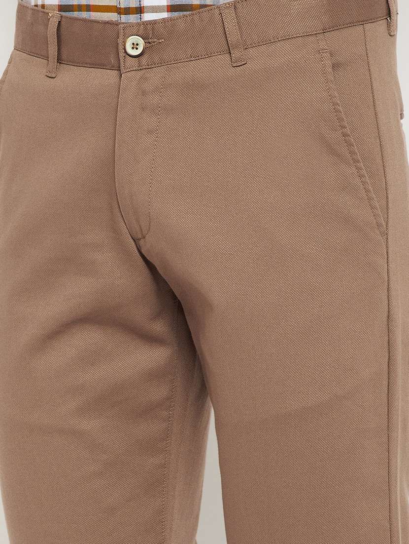 brown solid flat front casual trouser - 18701662 -  Standard Image - 5