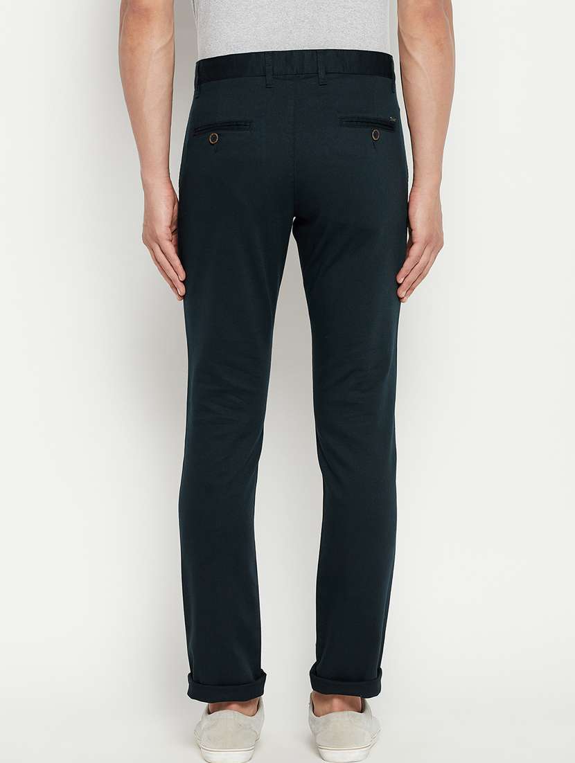 blue solid flat front casual trouser - 18701663 -  Standard Image - 3