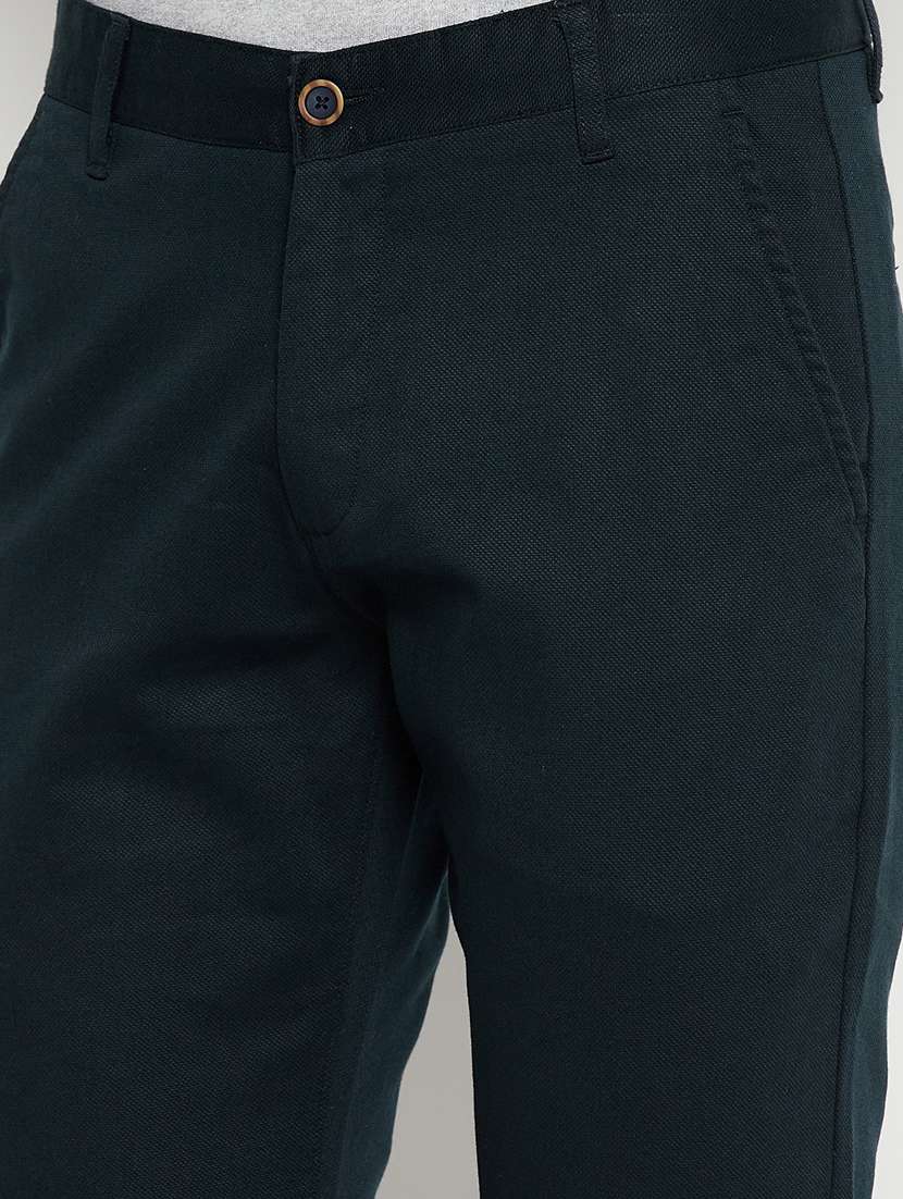 blue solid flat front casual trouser - 18701663 -  Standard Image - 5