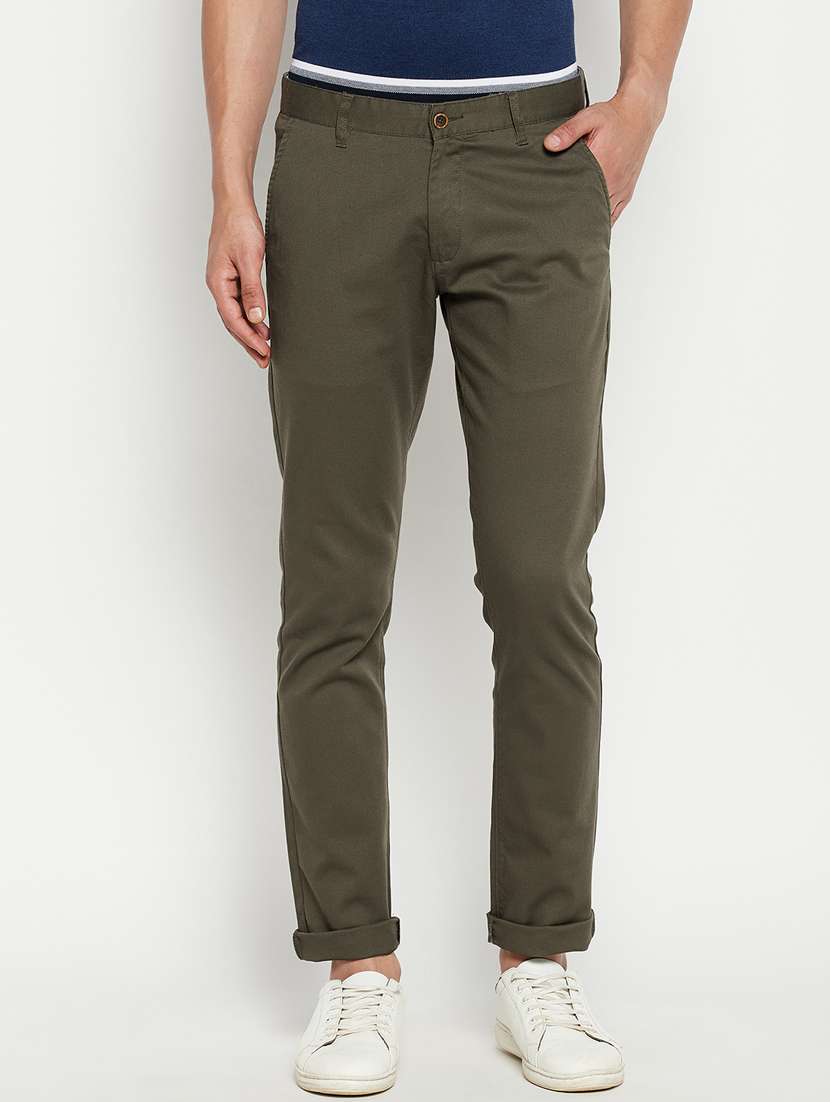 green solid flat front casual trouser - 18701664 -  Zoom Image - 0