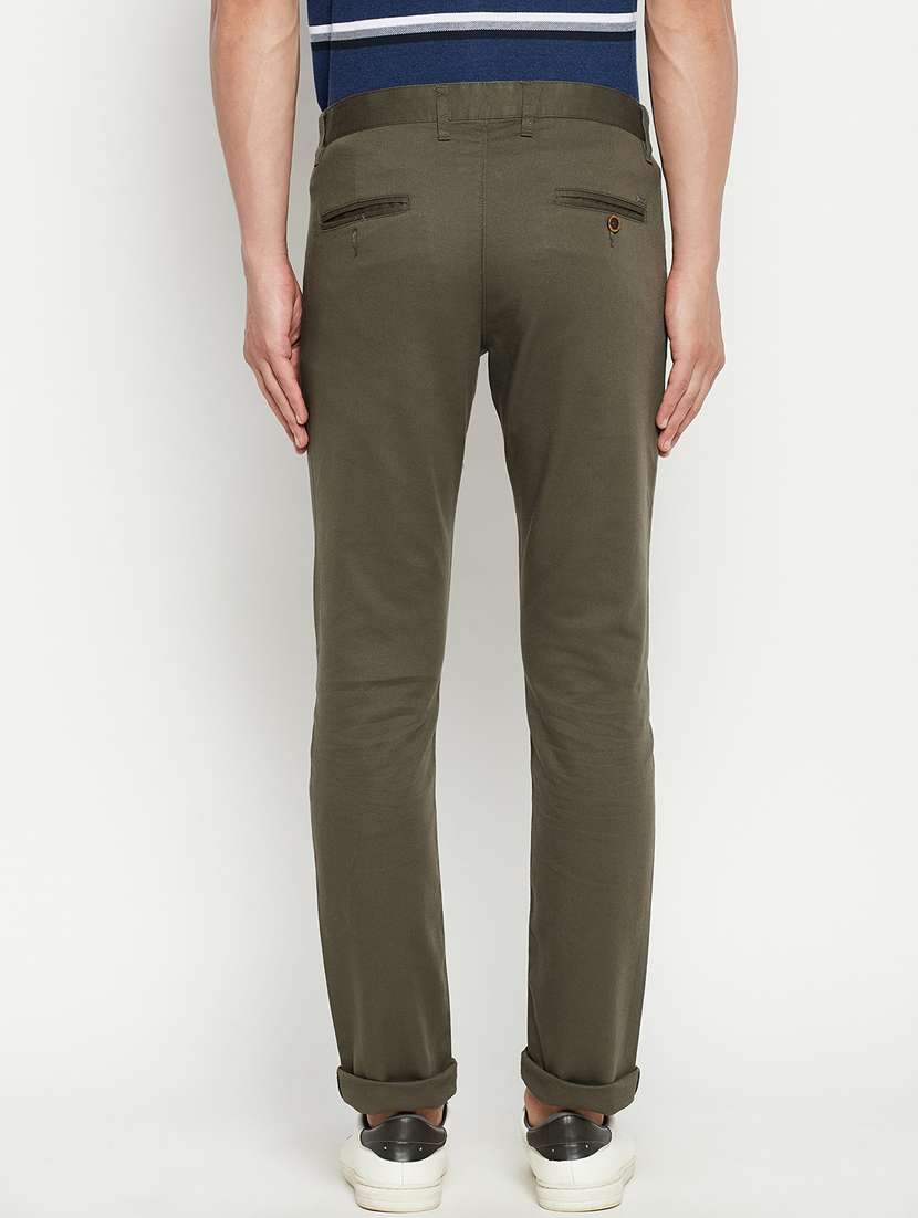 green solid flat front casual trouser - 18701664 -  Standard Image - 3