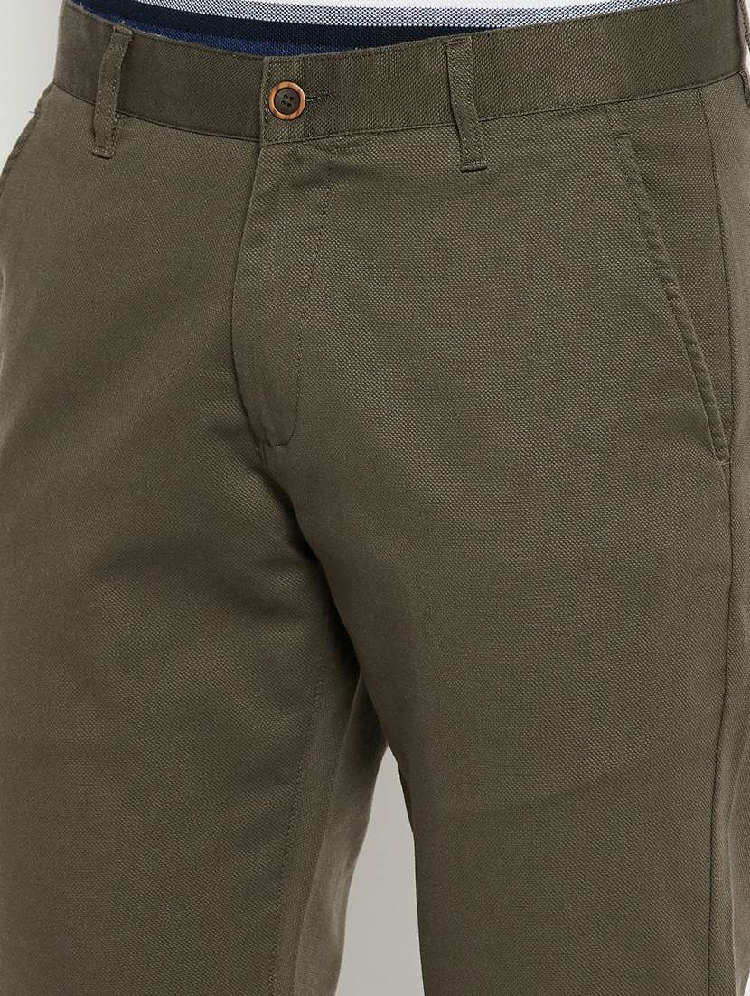 green solid flat front casual trouser - 18701664 -  Standard Image - 5