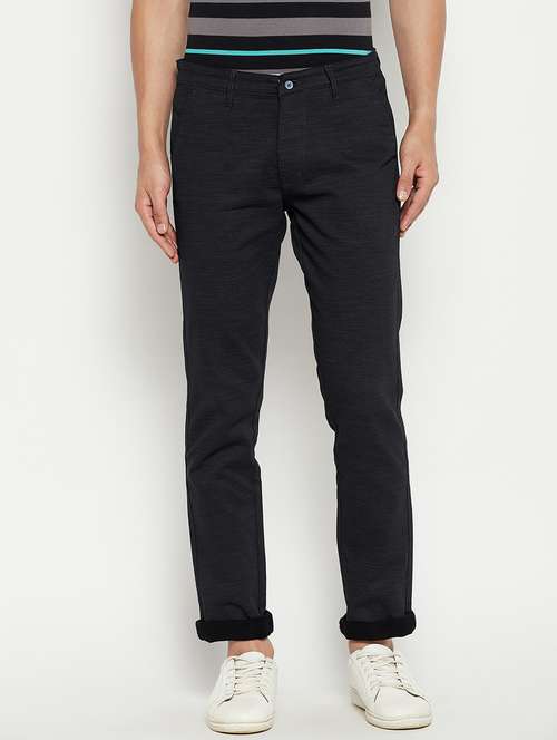 black solid flat front casual trouser - 18701665 -  Standard Image - 0