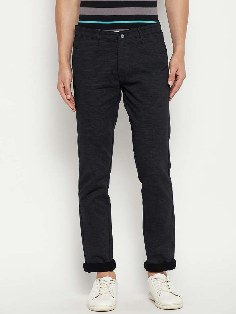 black solid flat front casual trouser - 18701665 -  Zoom Image - 0
