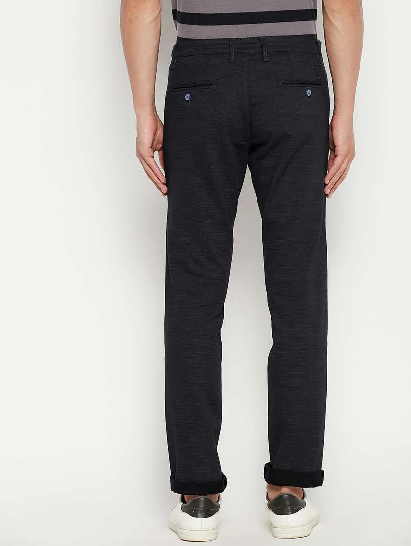 black solid flat front casual trouser - 18701665 -  Standard Image - 3