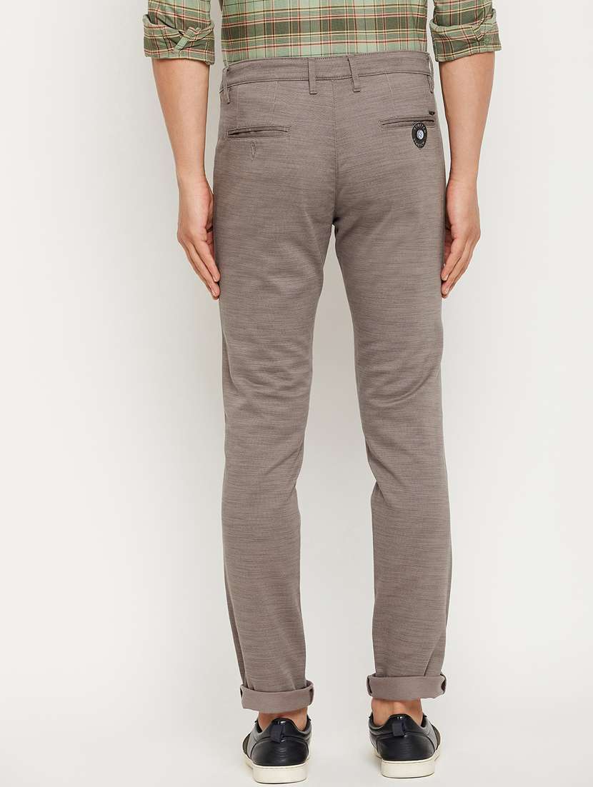 grey solid flat front casual trouser - 18701666 -  Standard Image - 3