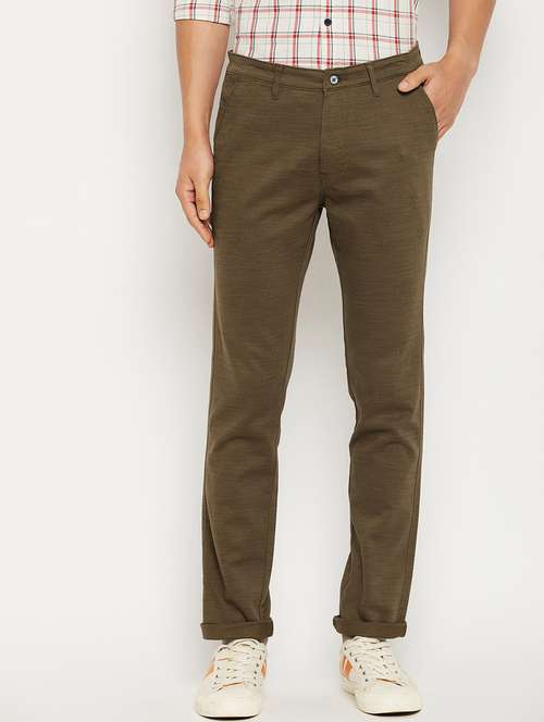 brown solid flat front casual trouser - 18701667 -  Standard Image - 0