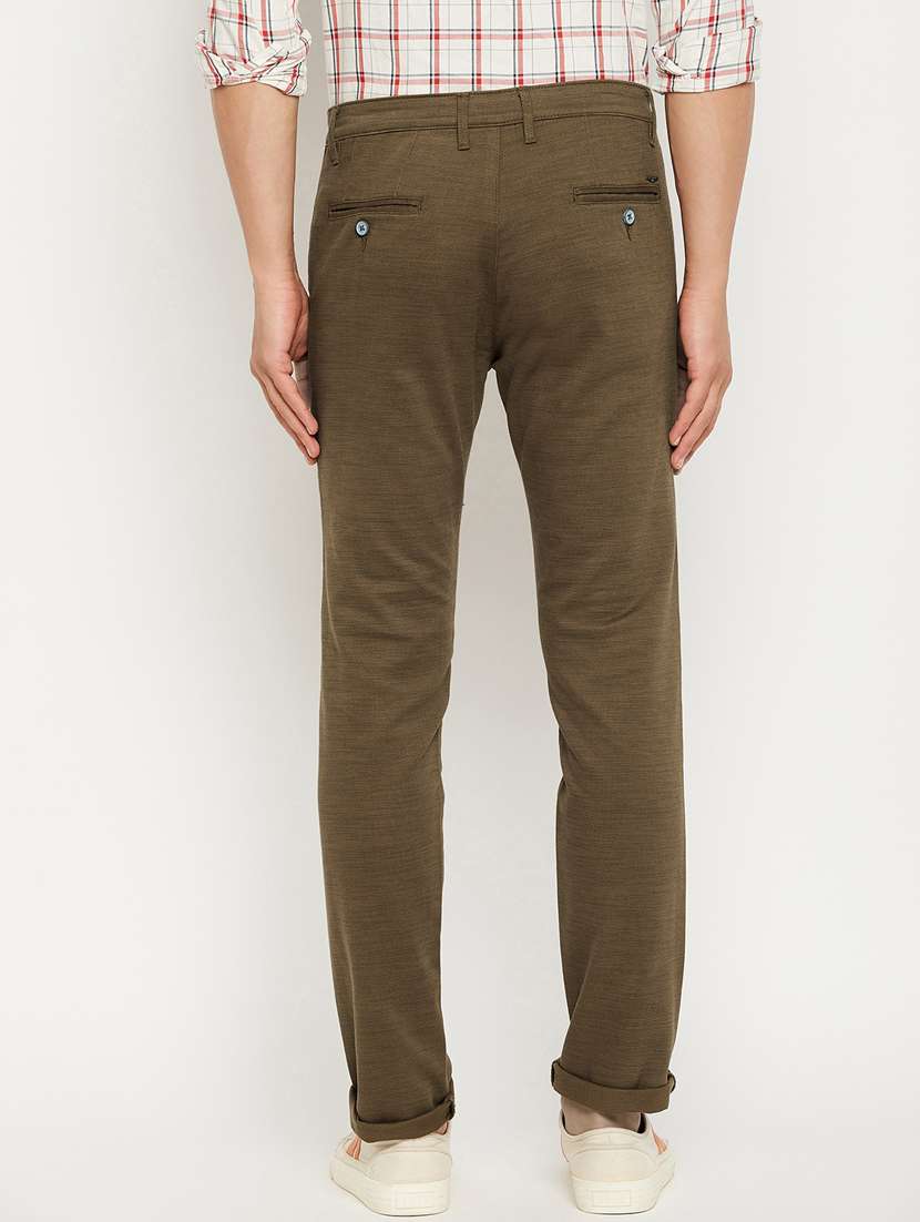 brown solid flat front casual trouser - 18701667 -  Standard Image - 3