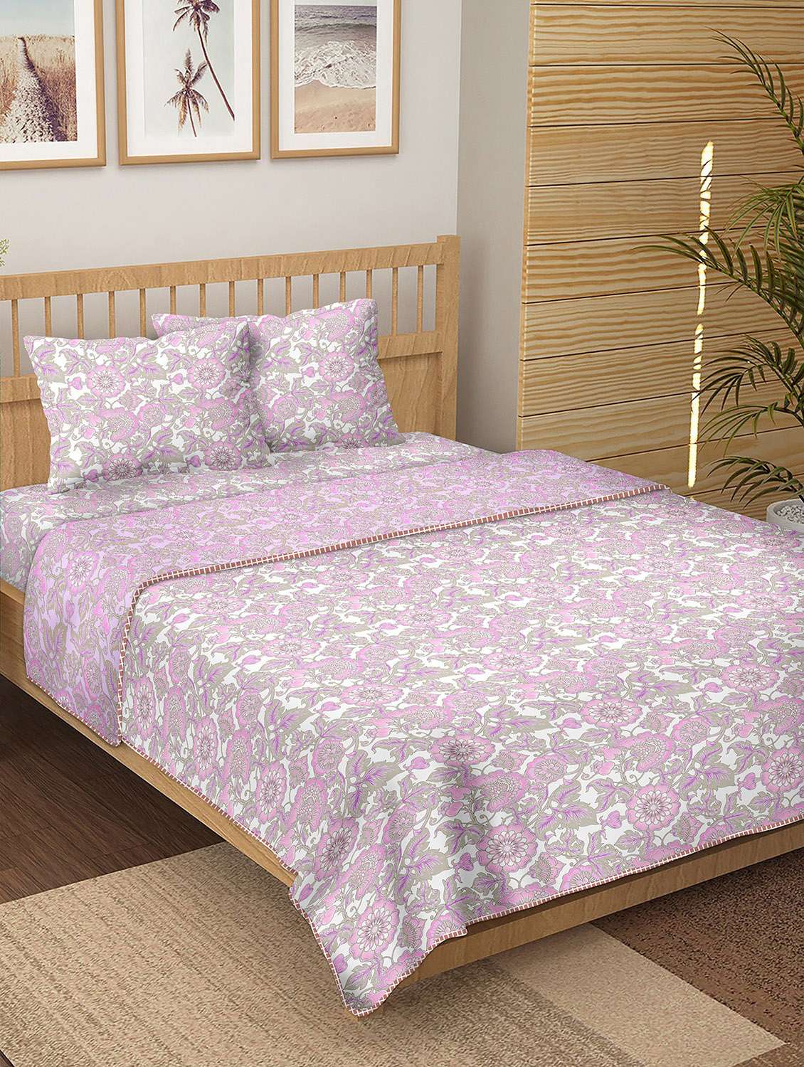 150 tc floral print cotton 4-piece bedding king size set (1 dohar, 1 bedsheet with 2 pillow covers )