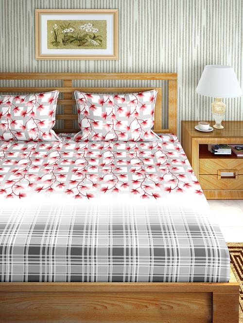 the oscar collection double bedsheet set super king size 180 tc cotton red colour - 18702551 - Standard Image - 0
