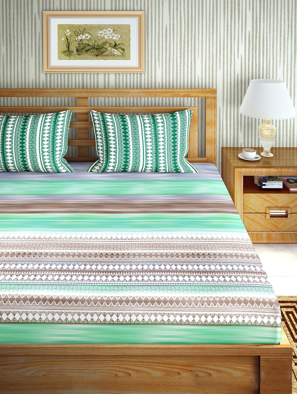 the oscar collection double bedsheet set super king size 180 tc cotton green colour - 18702553 - Zoom Image - 0