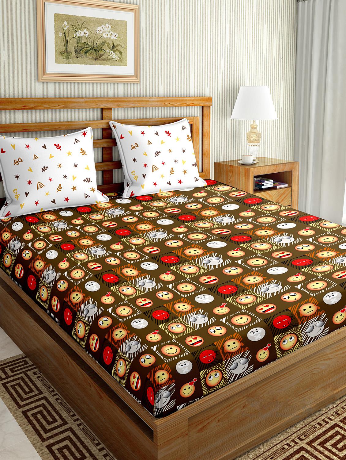 the oscar collection double bedsheet set super king size 180 tc cotton brown colour - 18702555 -  Zoom Image - 0