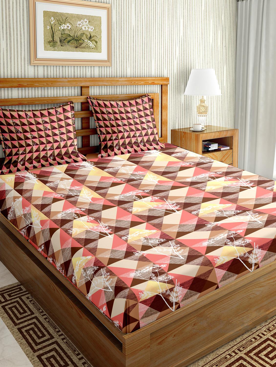 the oscar collection double bedsheet set super king size 180 tc cotton brown colour - 18702557 - Zoom Image - 0