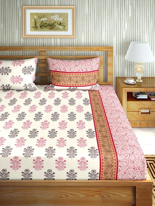 the oscar collection double bedsheet set super king size 180 tc cotton pink colour - 18702559 - Standard Image - 0