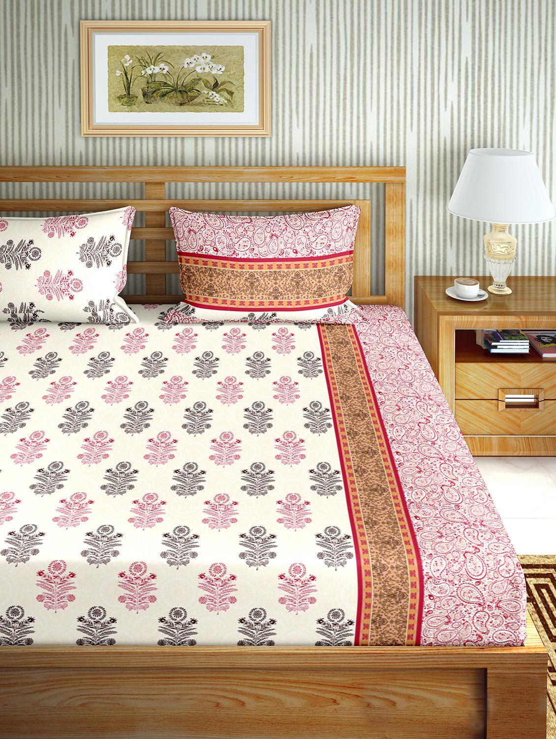 the oscar collection double bedsheet set super king size 180 tc cotton pink colour - 18702559 - Zoom Image - 0